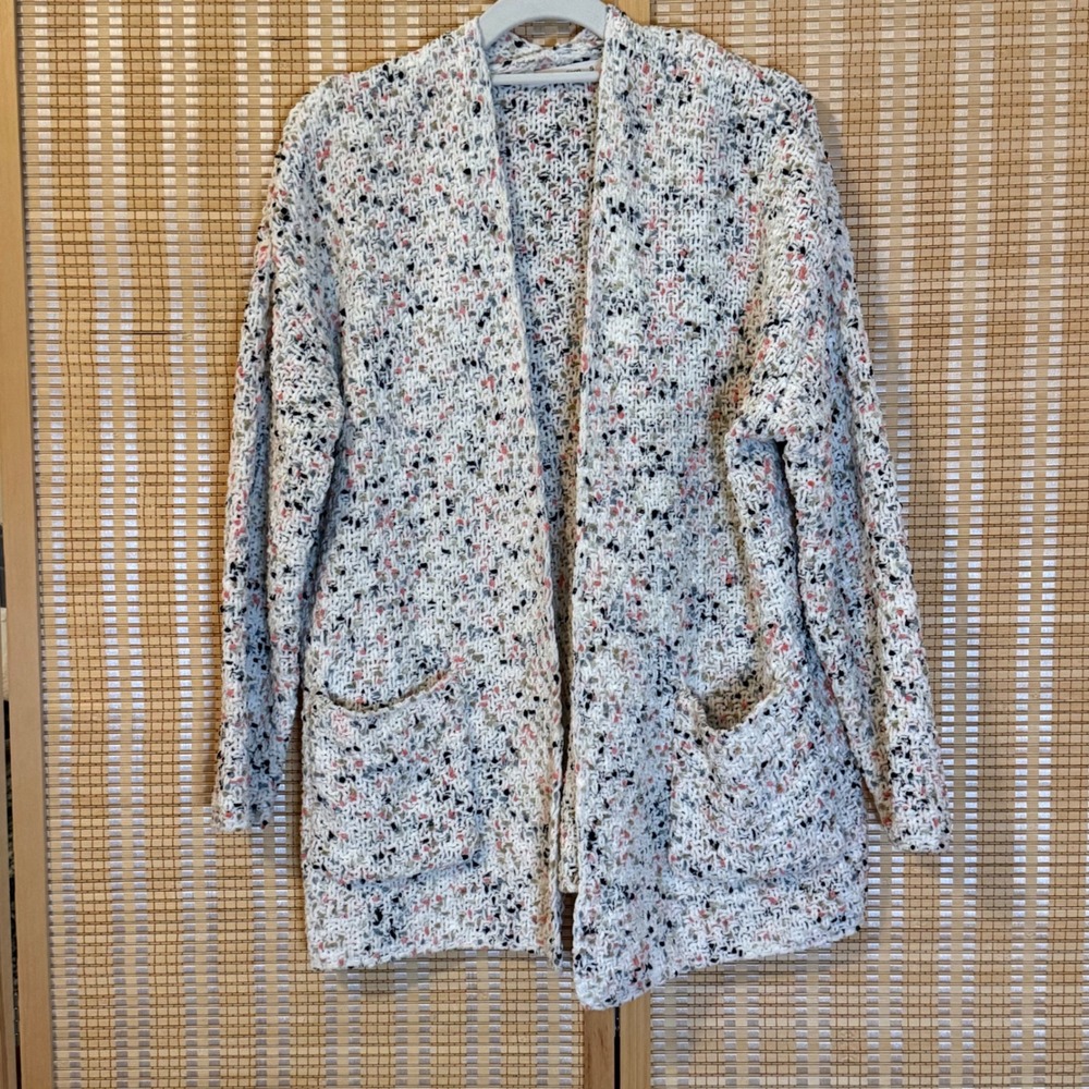 Moon‎ & Madison Women Cream Multi Color Popcorn Knit Cardigan Sweater Artsy